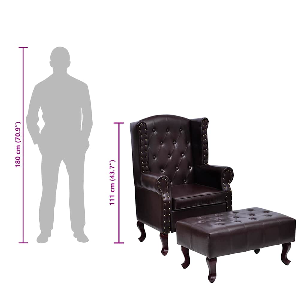 Armchair with Footstool Dark Brown Faux Leather