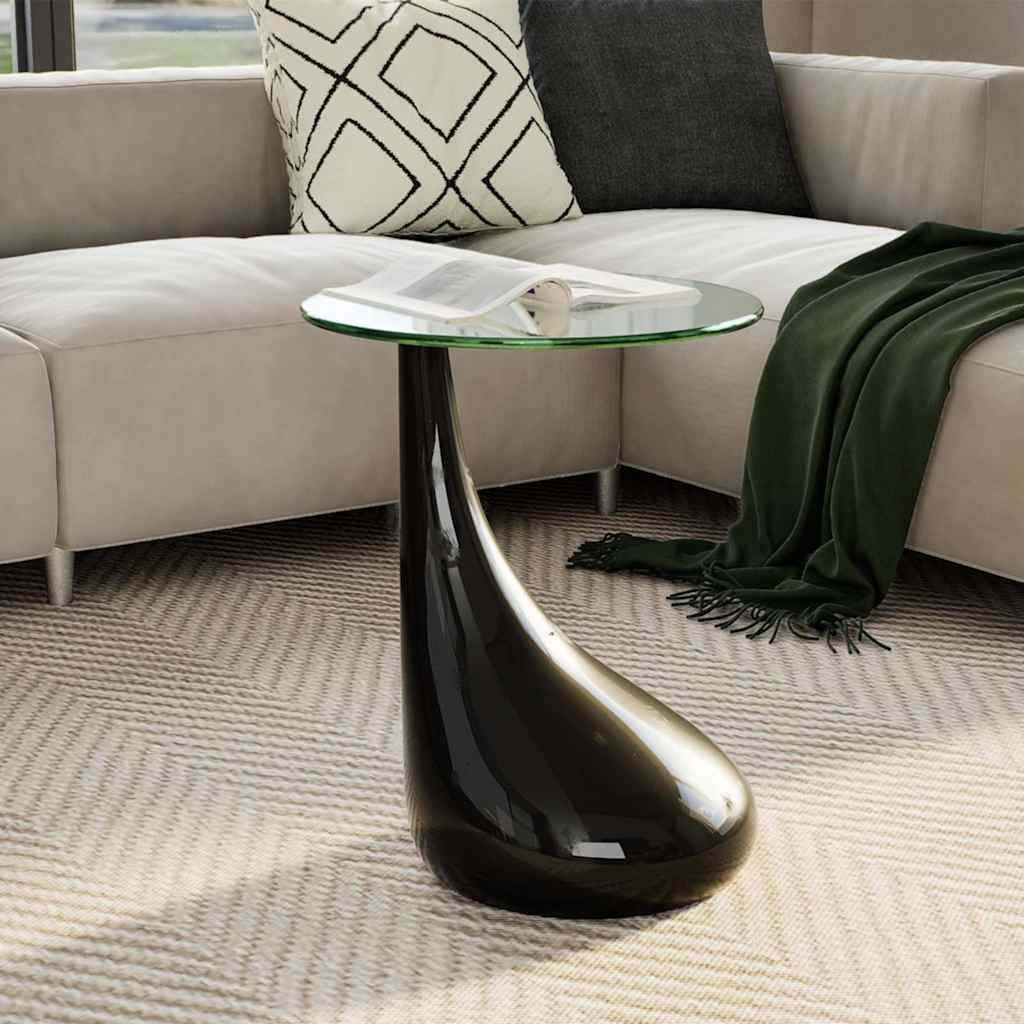 Coffee Table with Round Glass Top High Gloss Black
