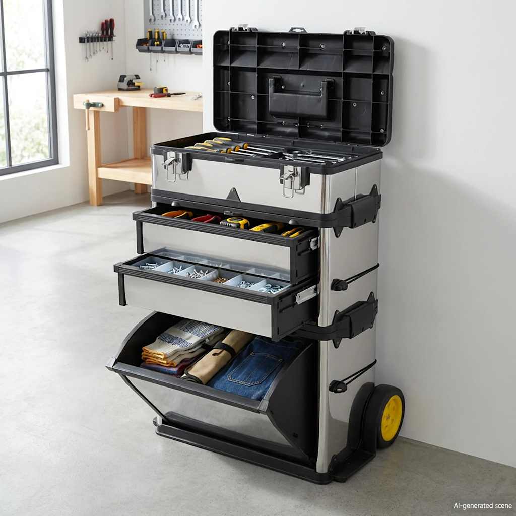 3-Part Rolling Tool Box with 2 Wheels