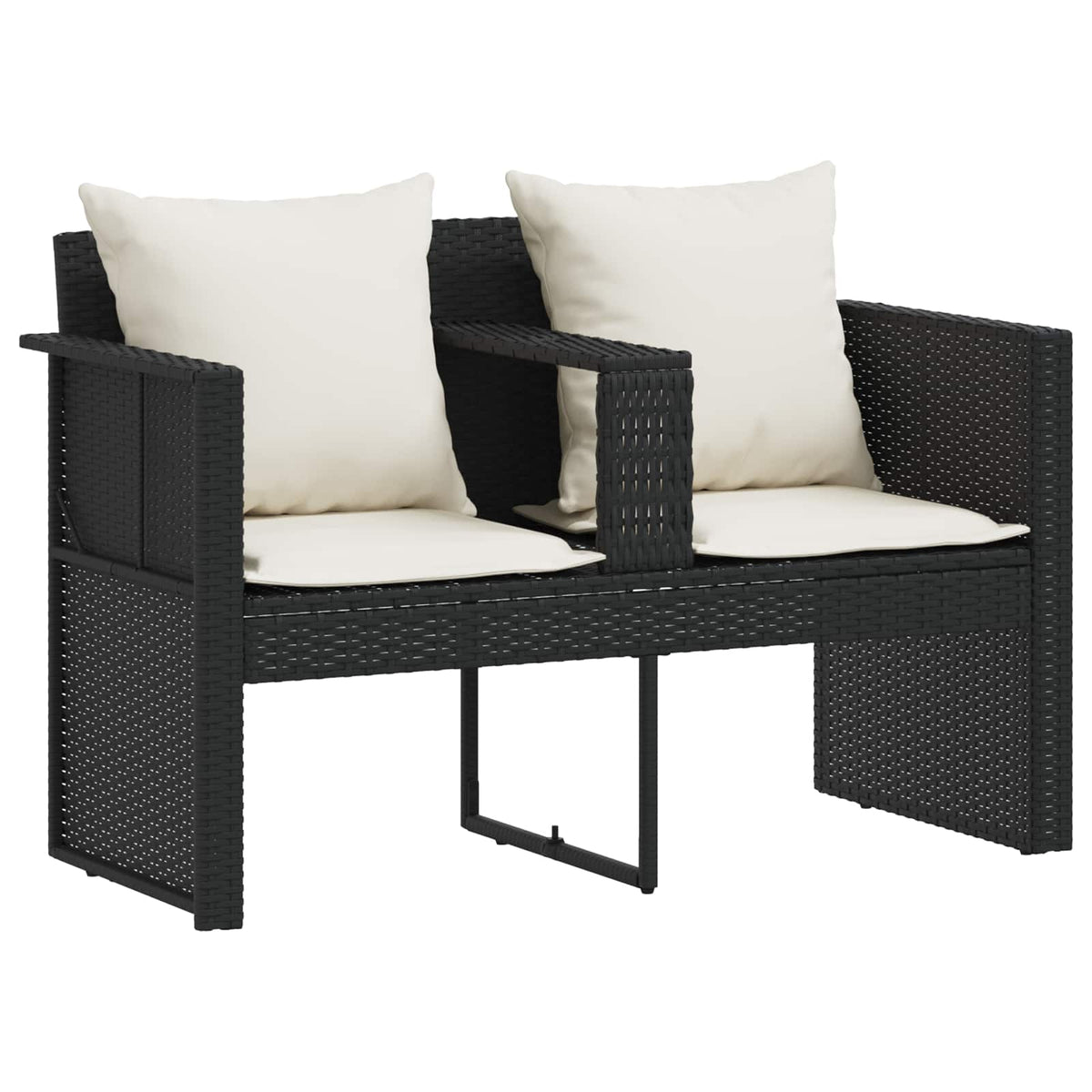 Garden Bed with Parasol Black Poly Rattan