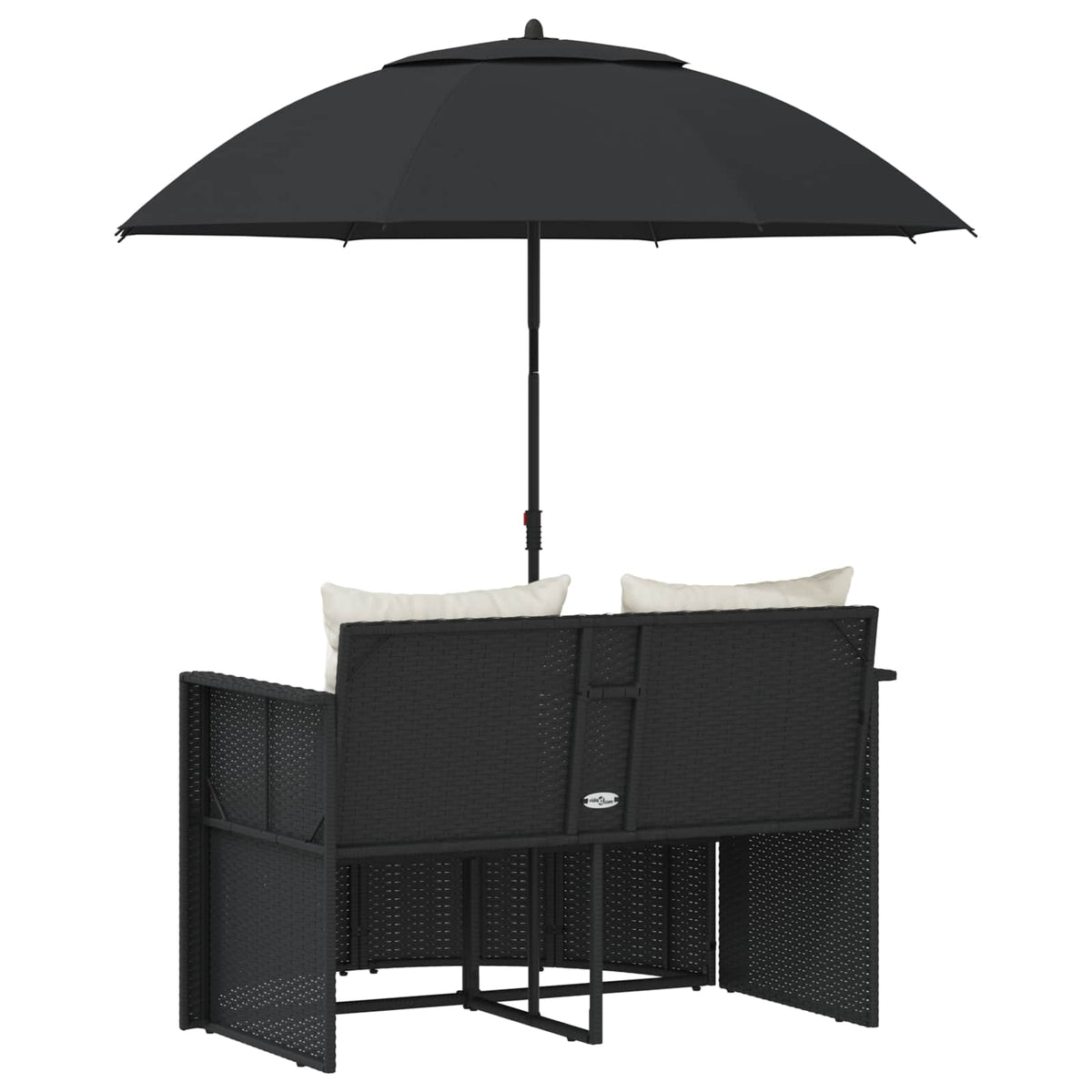 Garden Bed with Parasol Black Poly Rattan