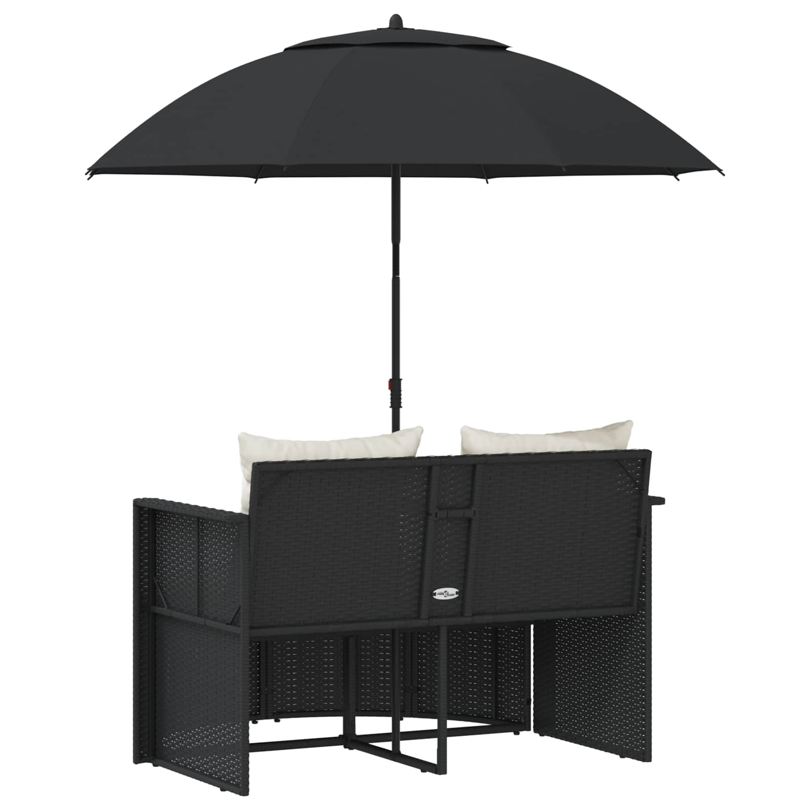 Garden Bed with Parasol Black Poly Rattan