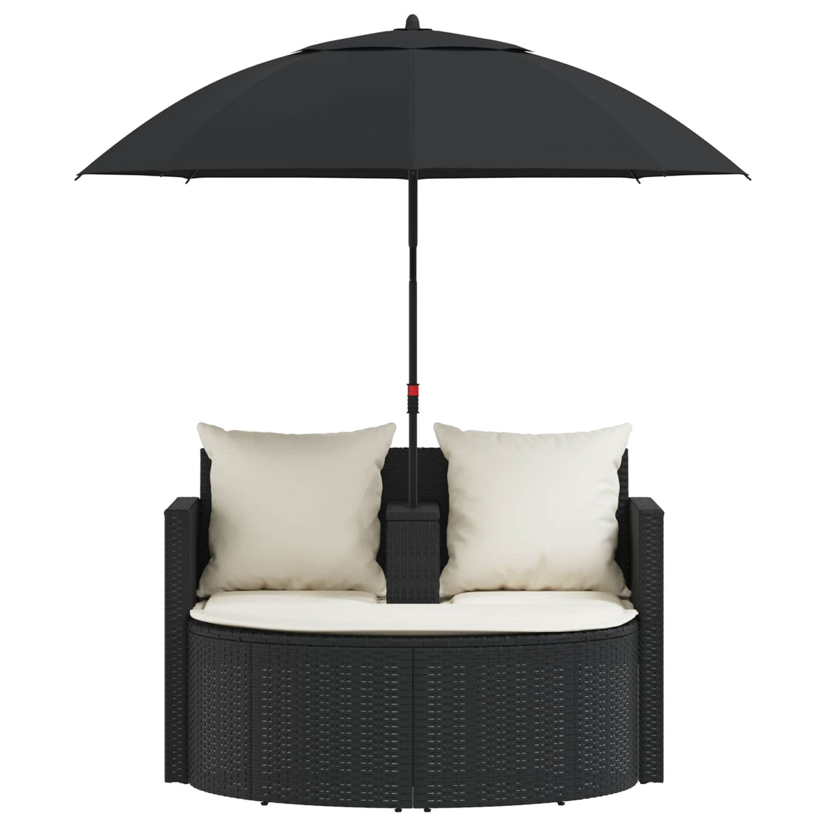 Garden Bed with Parasol Black Poly Rattan