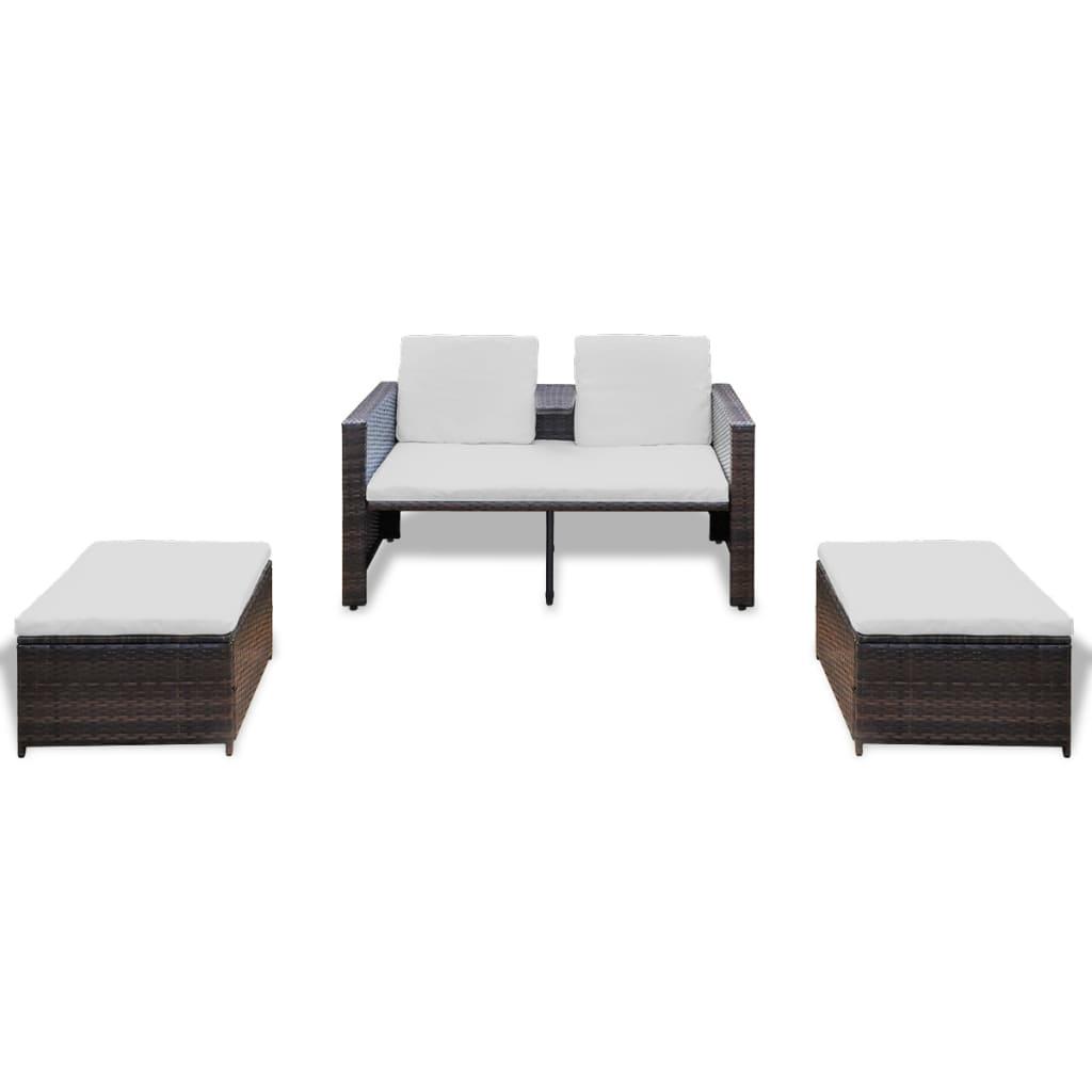 4 Piece Garden Lounge Set with Cushions Poly Rattan Brown
