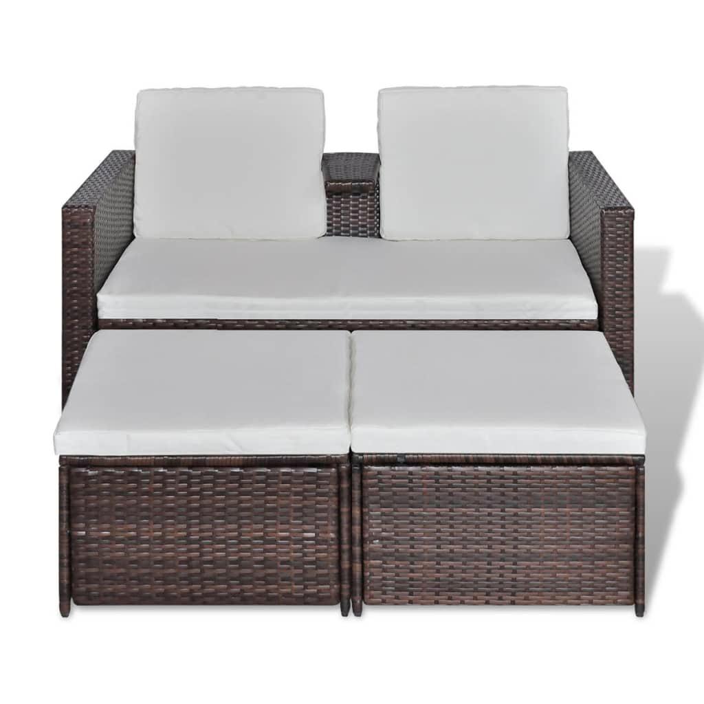 4 Piece Garden Lounge Set with Cushions Poly Rattan Brown