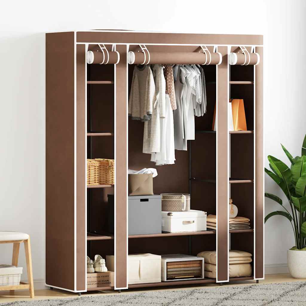 Wardrobe with Compartments and Rods 45x150x176 cm Brown Fabric