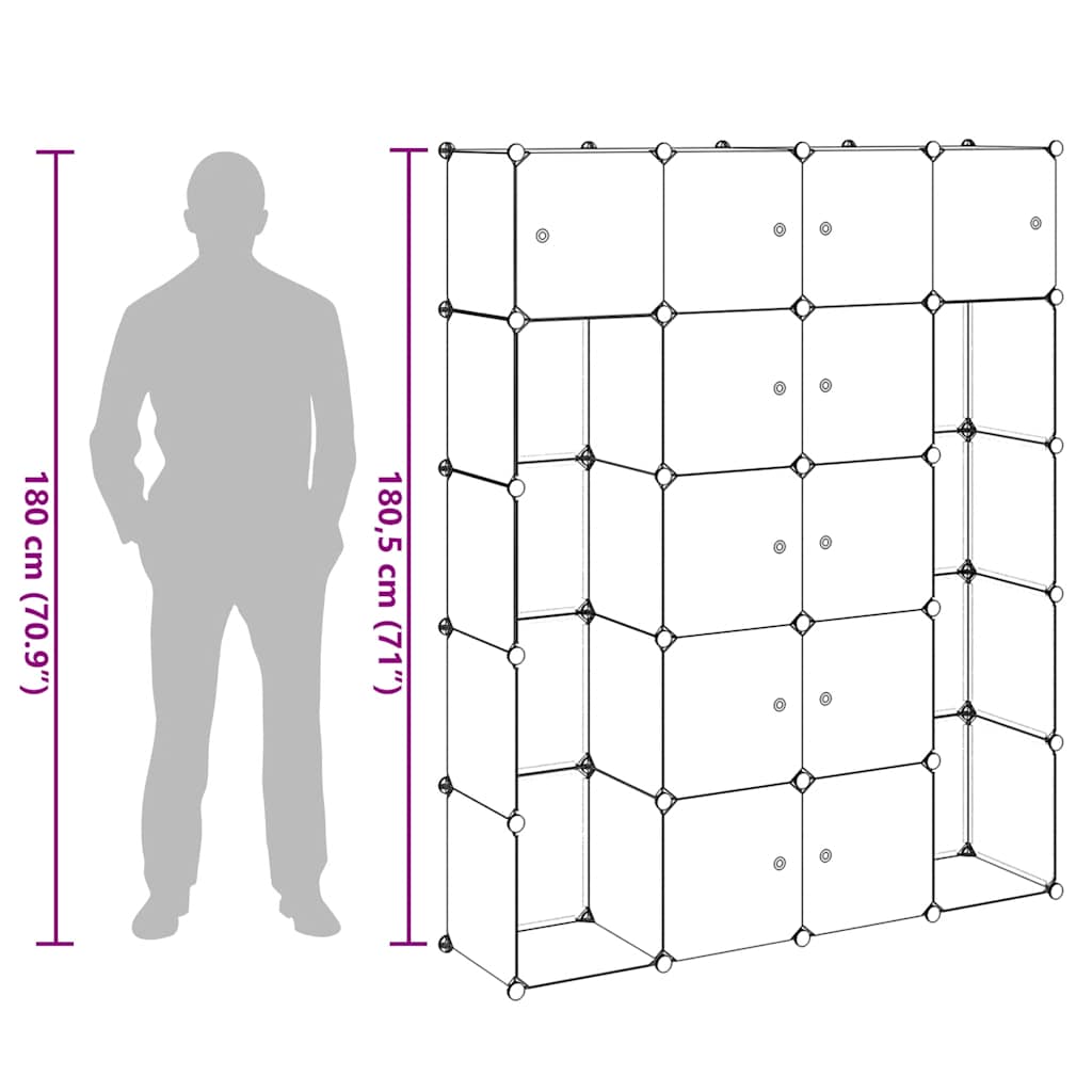 Modular Cabinet 14 Compartments Black and White 37x146x180.5 cm