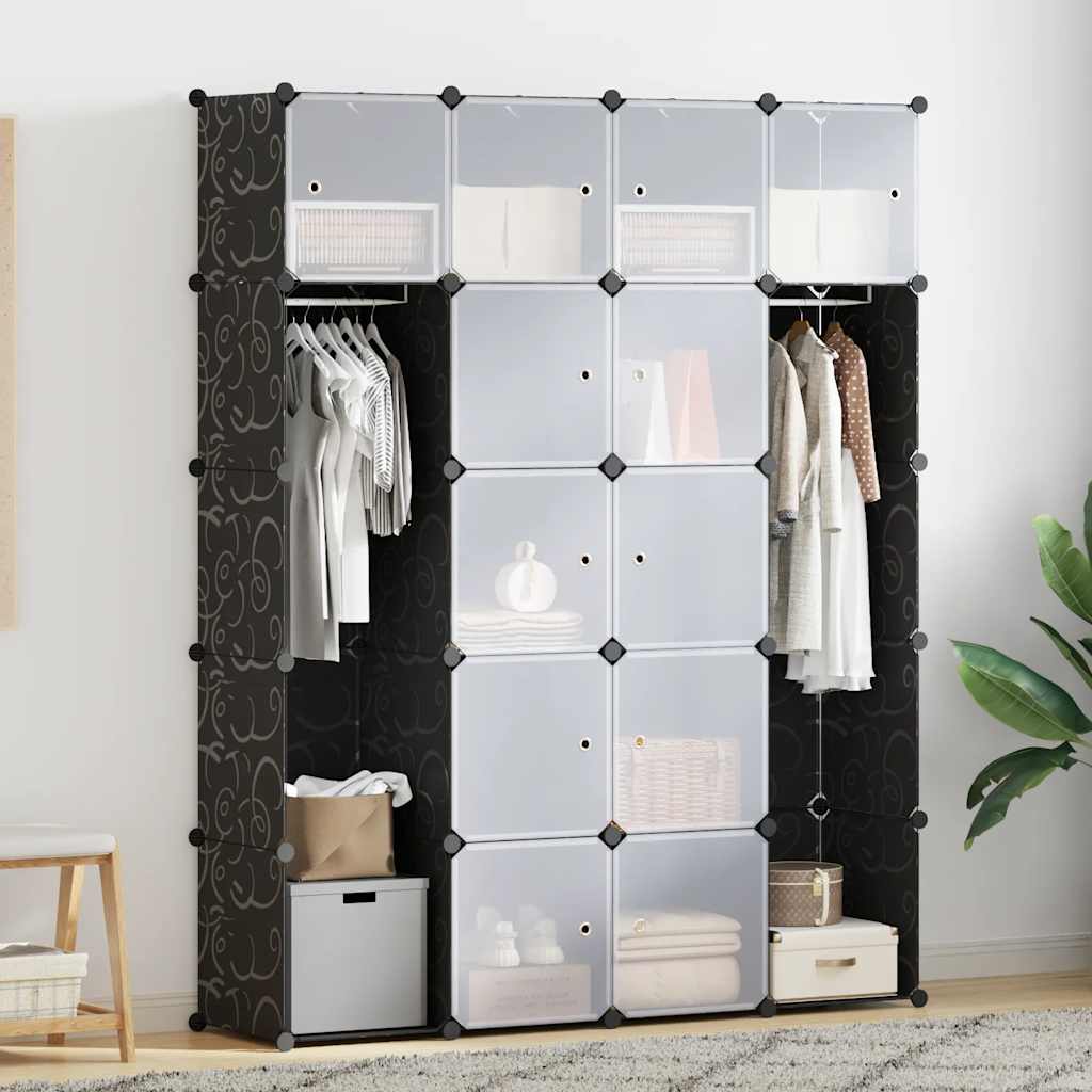 Modular Cabinet 14 Compartments Black and White 37x146x180.5 cm