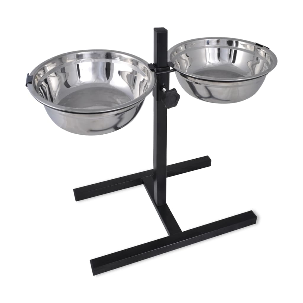 Adjustable Double Diner Pet Dog Feeding Stand &amp; 2 x 4.1L Stainless Steel Bowls
