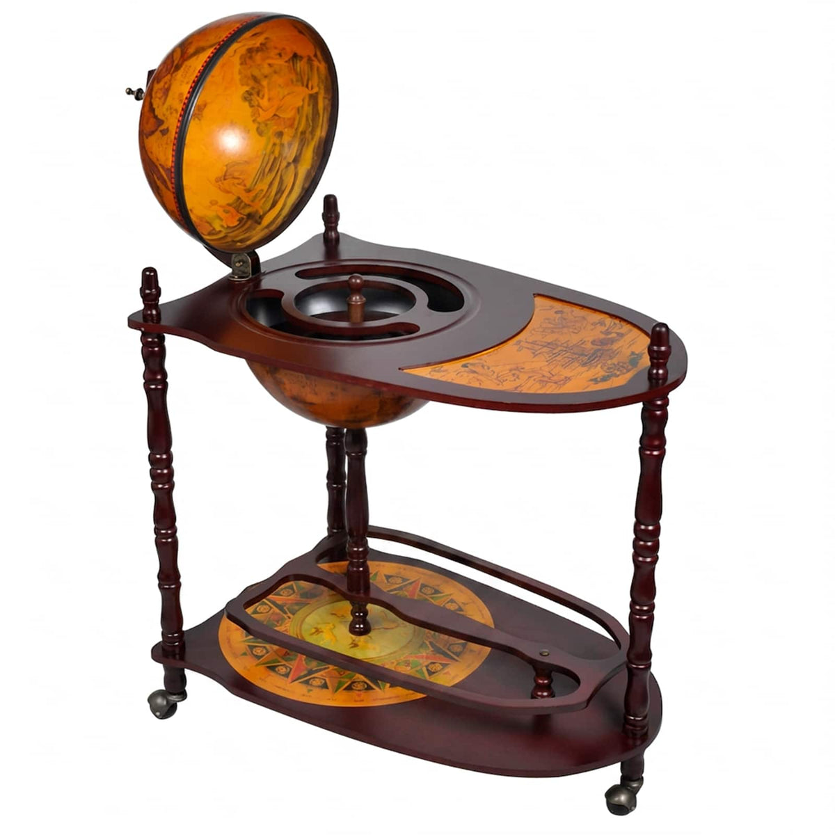 Globe Bar Wine Stand Eucalyptus Wood Freestanding
