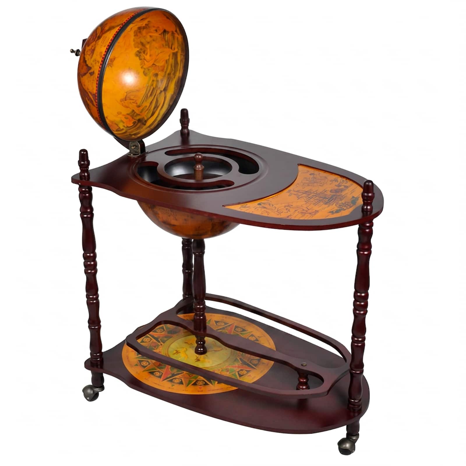 Globe Bar Wine Stand Eucalyptus Wood Freestanding