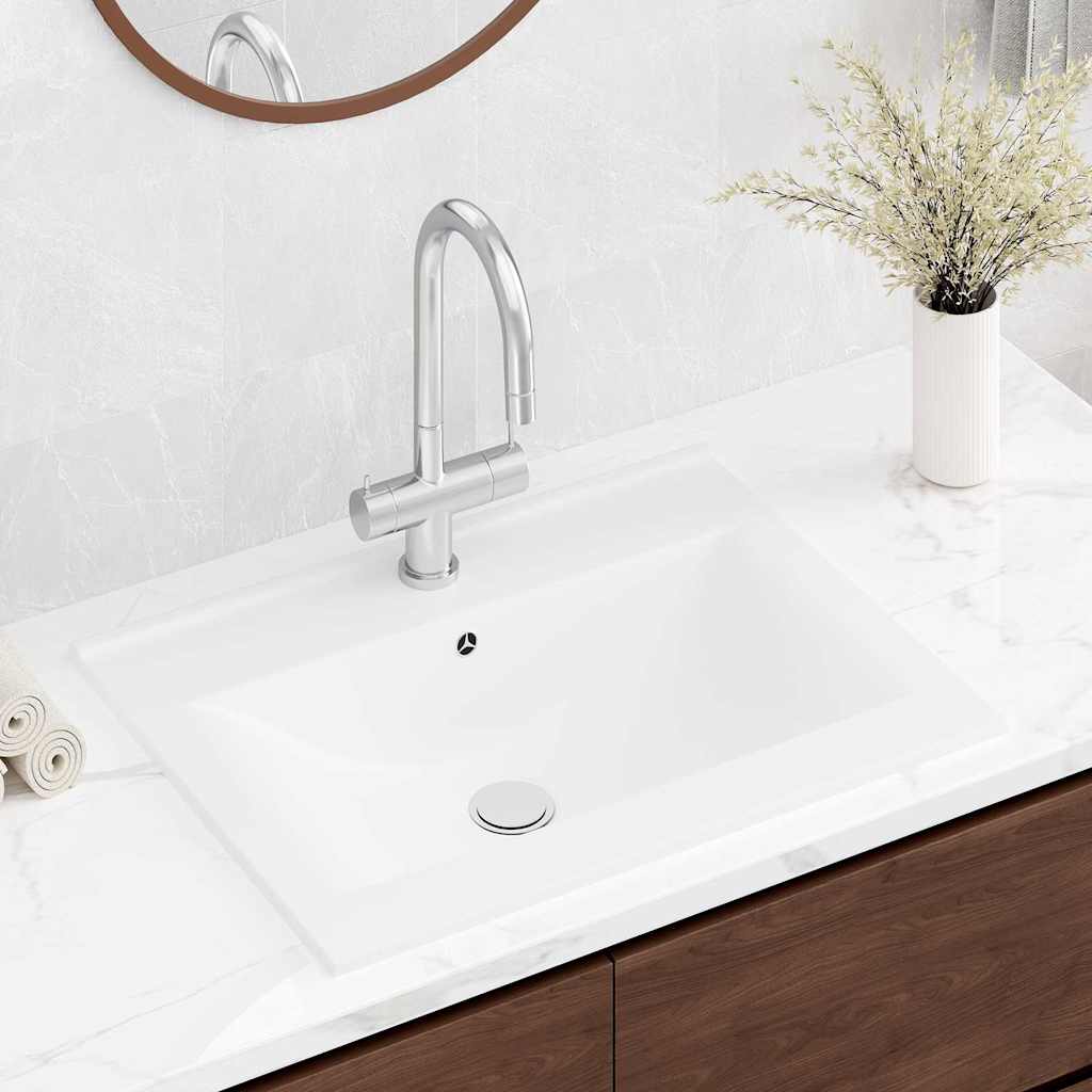 Luxury Ceramic Basin Rectangular Sink White with Faucet Hole