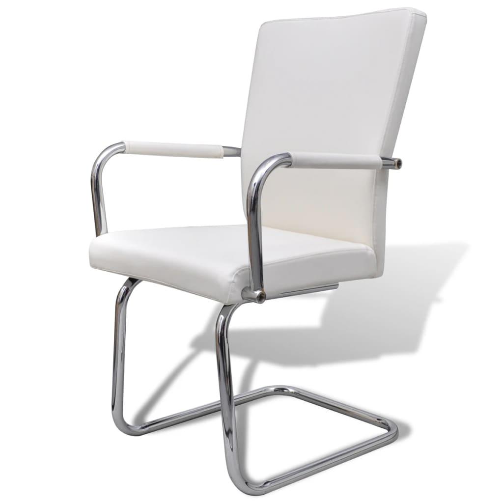 Cantilever Dining Chairs 2 pcs White Faux Leather