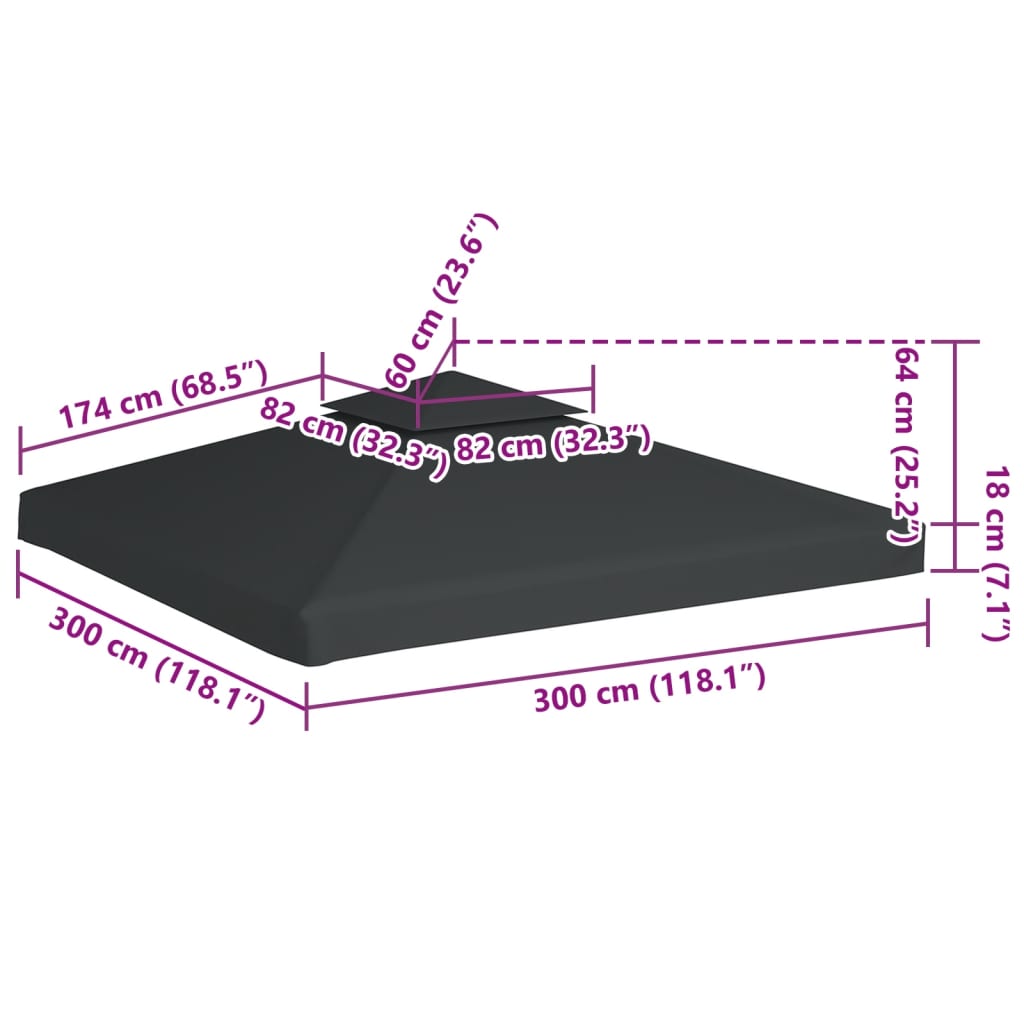 Water-proof Gazebo Cover Canopy 310 g / m² Dark Grey 3 x 3 m