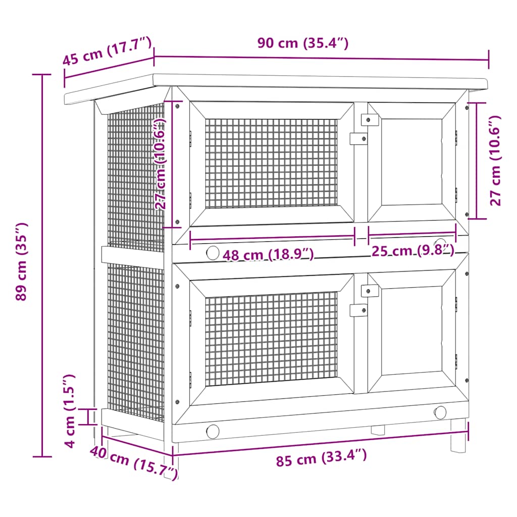 Outdoor Rabbit Hutch Small Animal House Pet Cage 4 Doors Wood