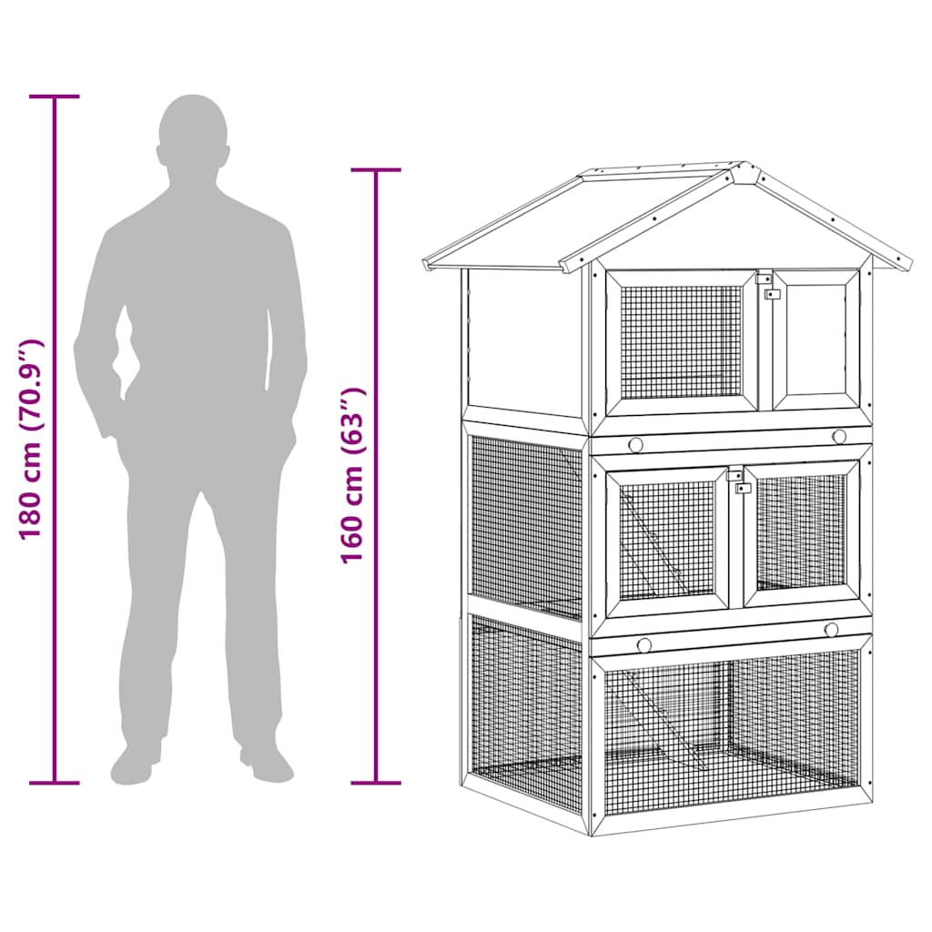 Outdoor Rabbit Hutch Small Animal House Pet Cage 3 Layers Wood