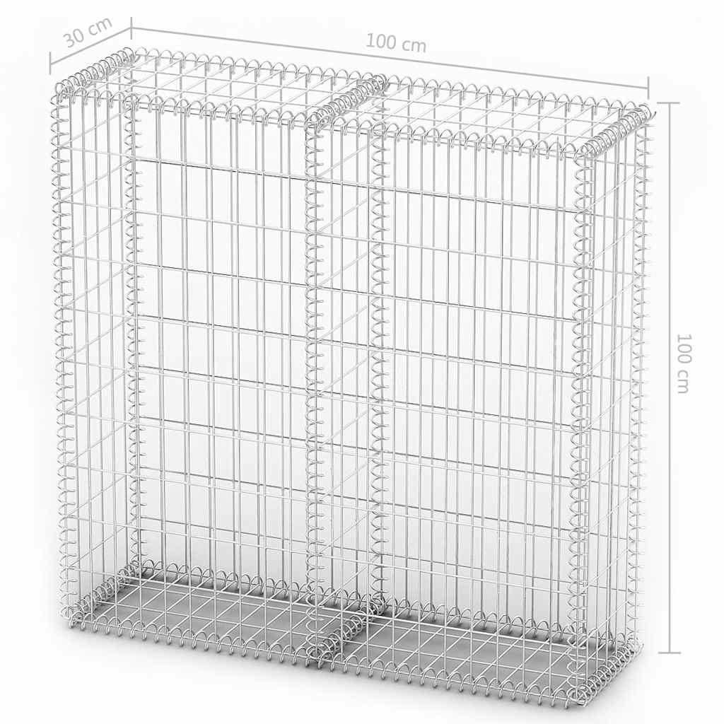 Gabion Basket with Lids Galvanised Wire 100 x 100 x 30 cm
