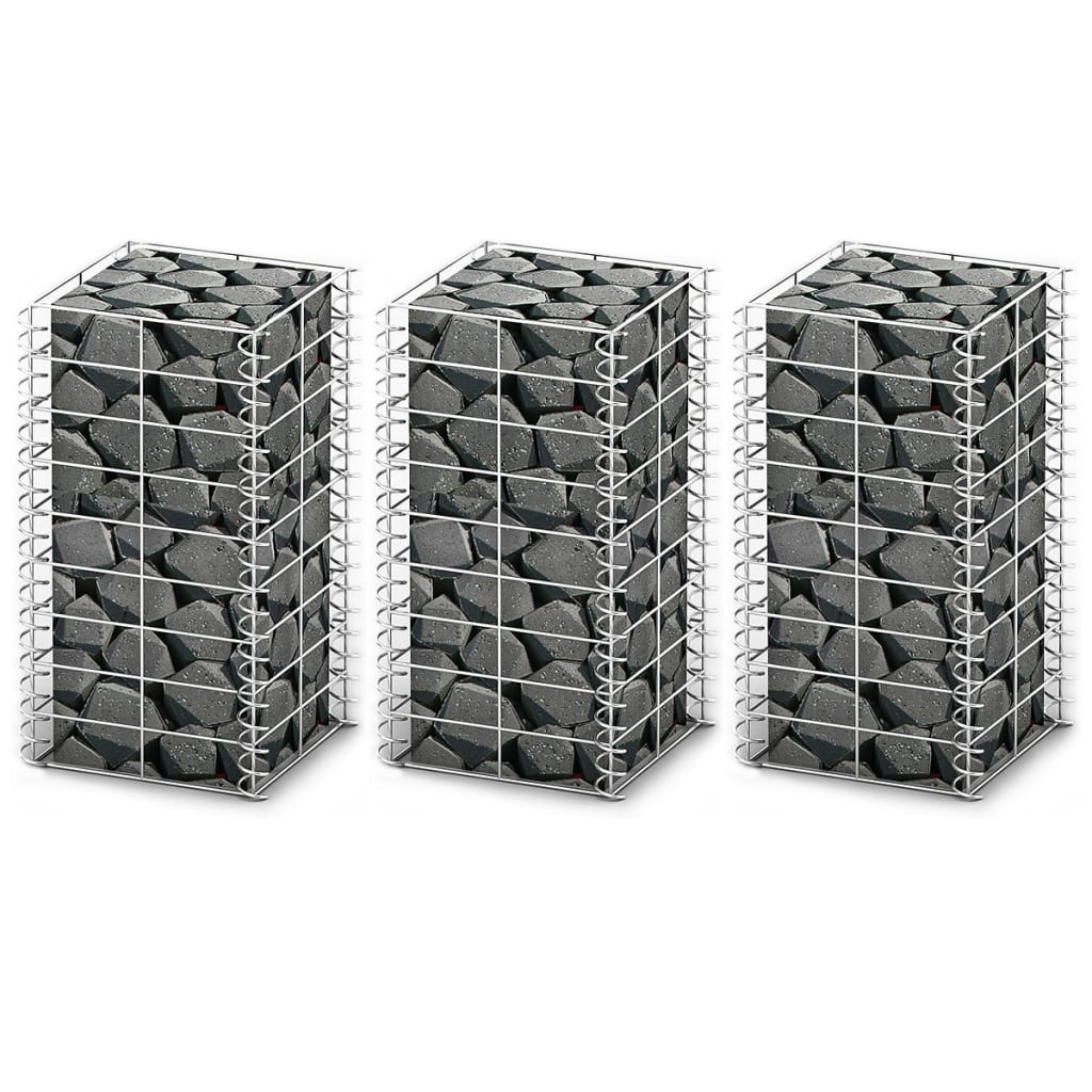 Gabion Set 3 pcs Galvanised Wire 25x25x50 cm