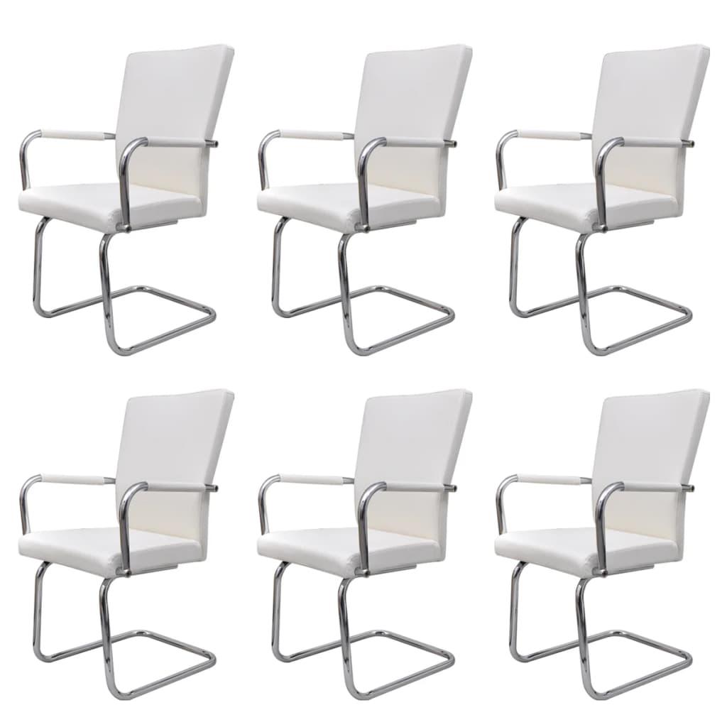 Cantilever Dining Chairs 6 pcs White Faux Leather