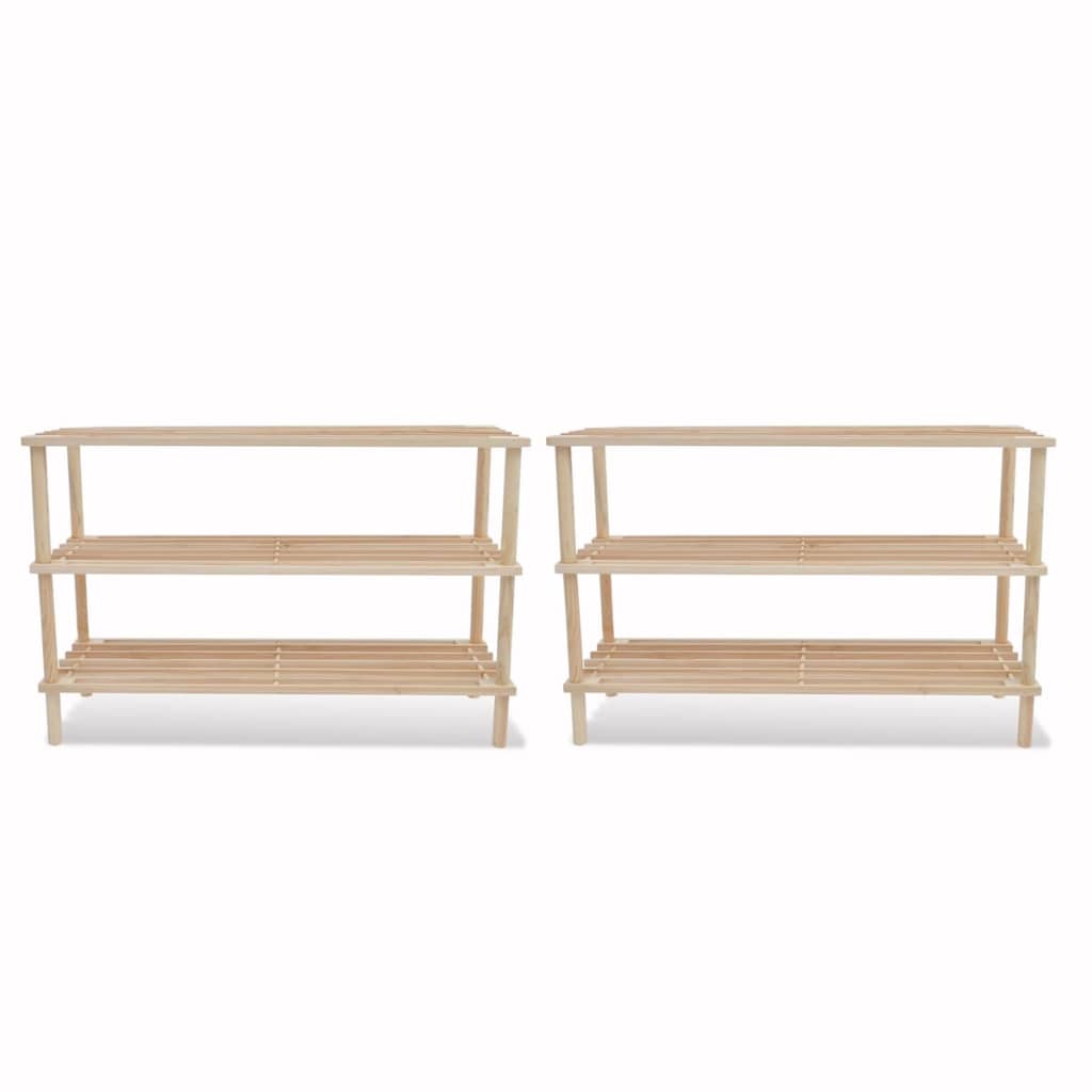 3-Tier Shoe Racks 2 pcs Solid Fir Wood