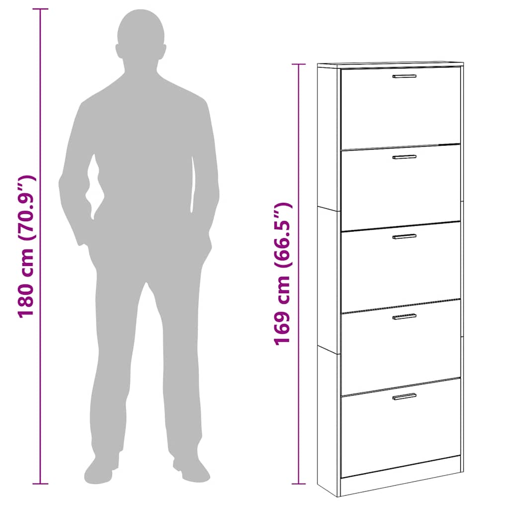 White Wooden Shoe Cabinet with 5 Compartments