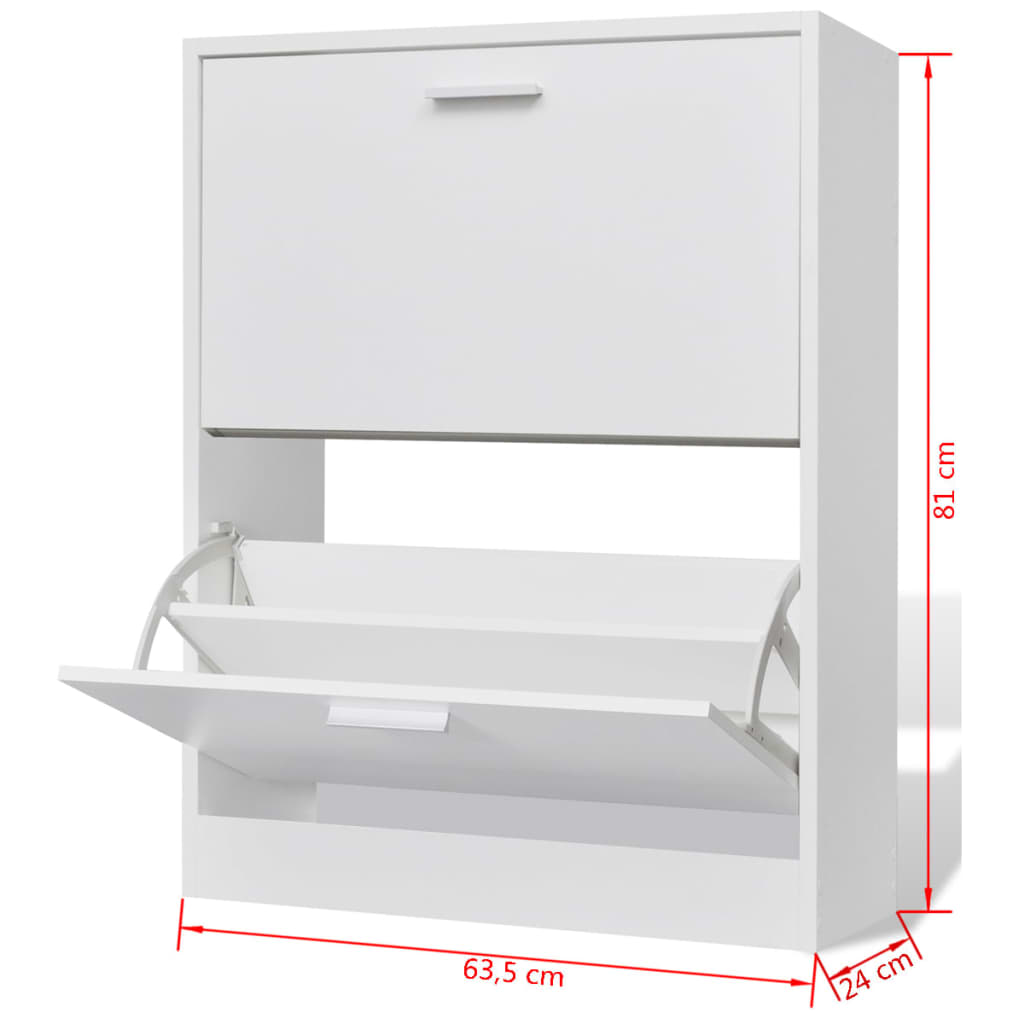Shoe Cabinet with 2 Compartments Wooden White