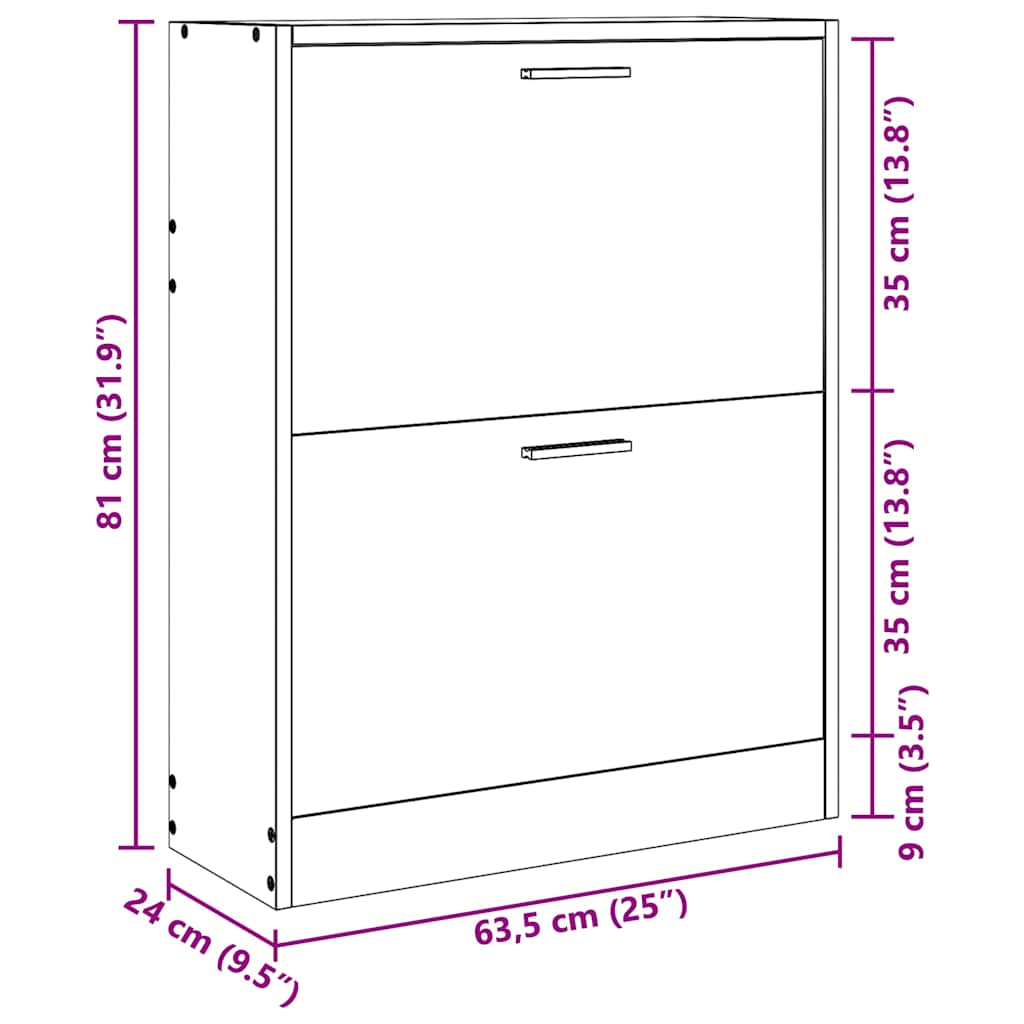 Shoe Cabinet with 2 Compartments Wooden White