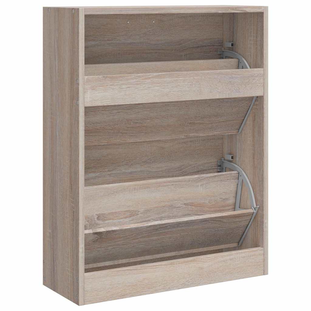 Oak Look Wooden Shoe Cabinet with 2 Compartments