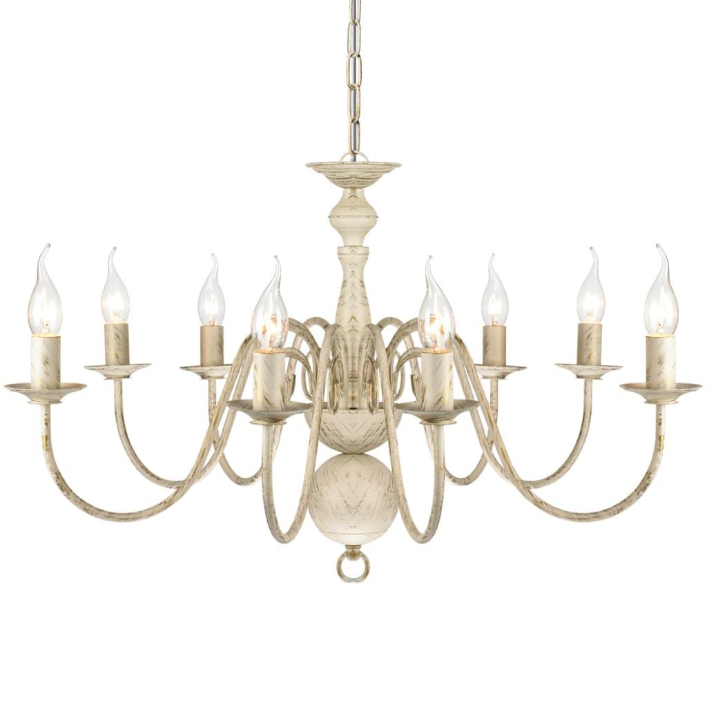 Antique White Metal Chandelier 8 x E14 Bulbs