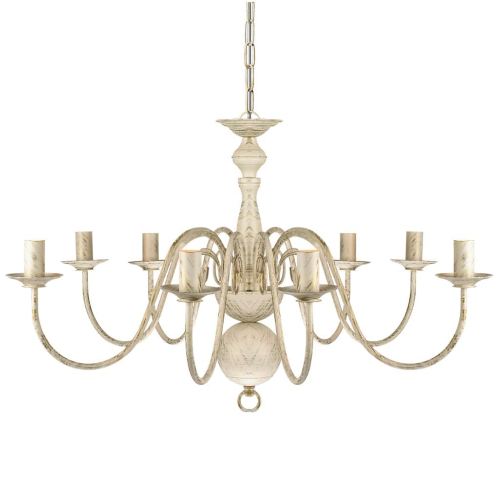 Antique White Metal Chandelier 8 x E14 Bulbs