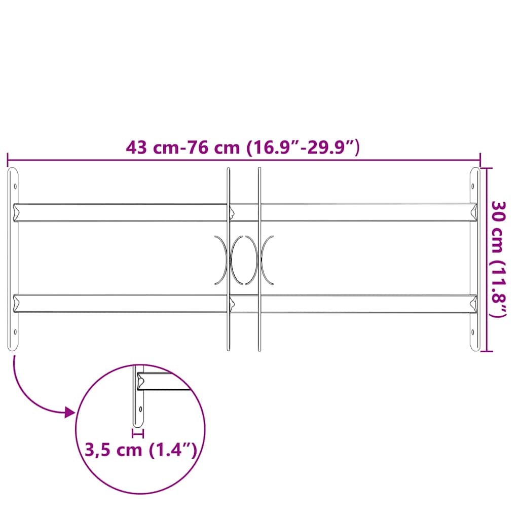 Adjustable Security Grille for Windows with 2 Crossbars 500-650 mm