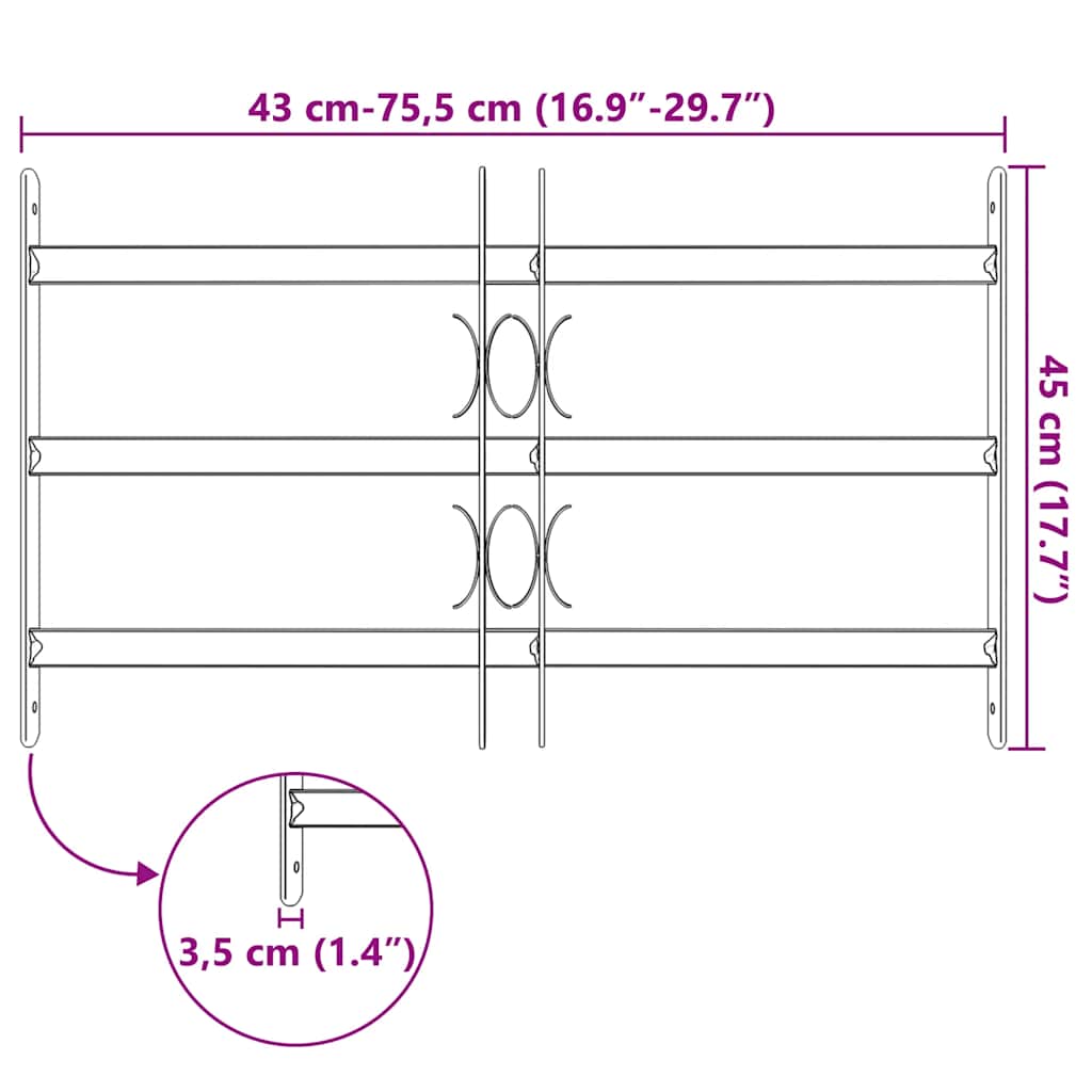 Adjustable Security Grille for Windows with 3 Crossbars 500-650 mm