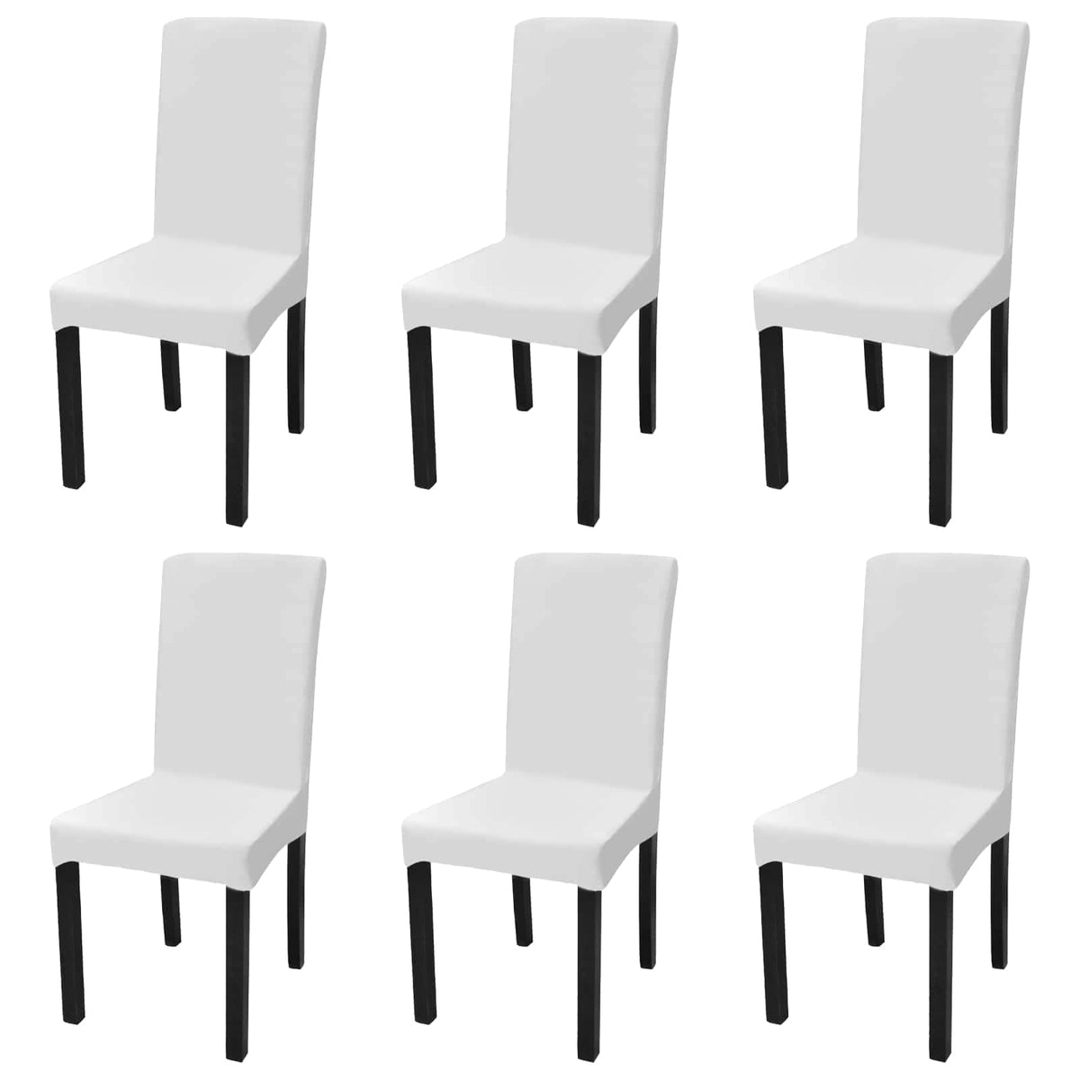 6 pcs White Straight Stretchable Chair Cover