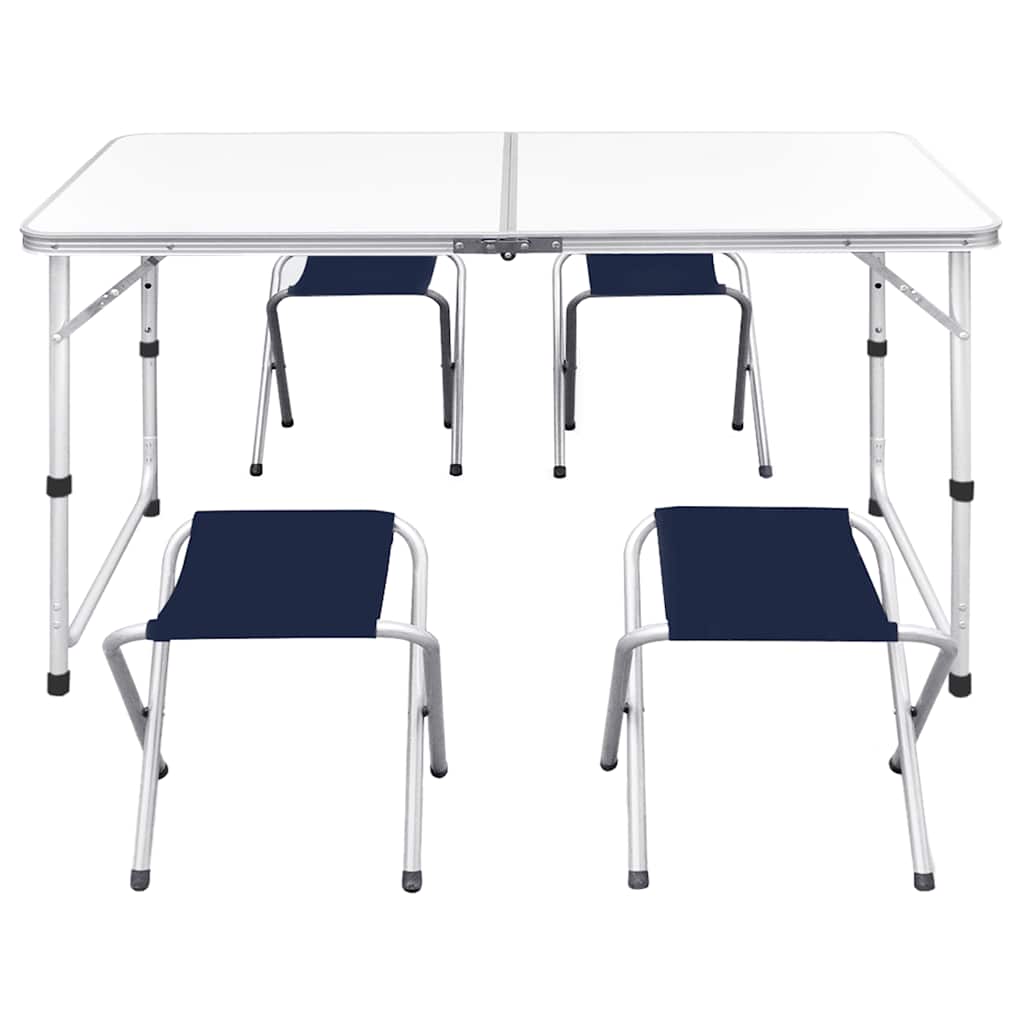 Foldable Camping Table Set with 4 Stools Height Adjustable 120 x 60 cm