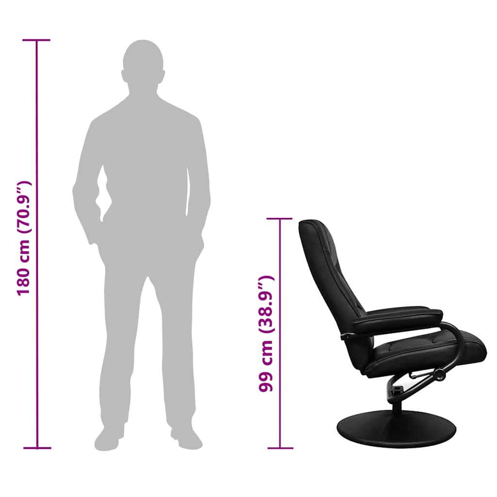 TV Armchair with Footstool Black Faux Leather