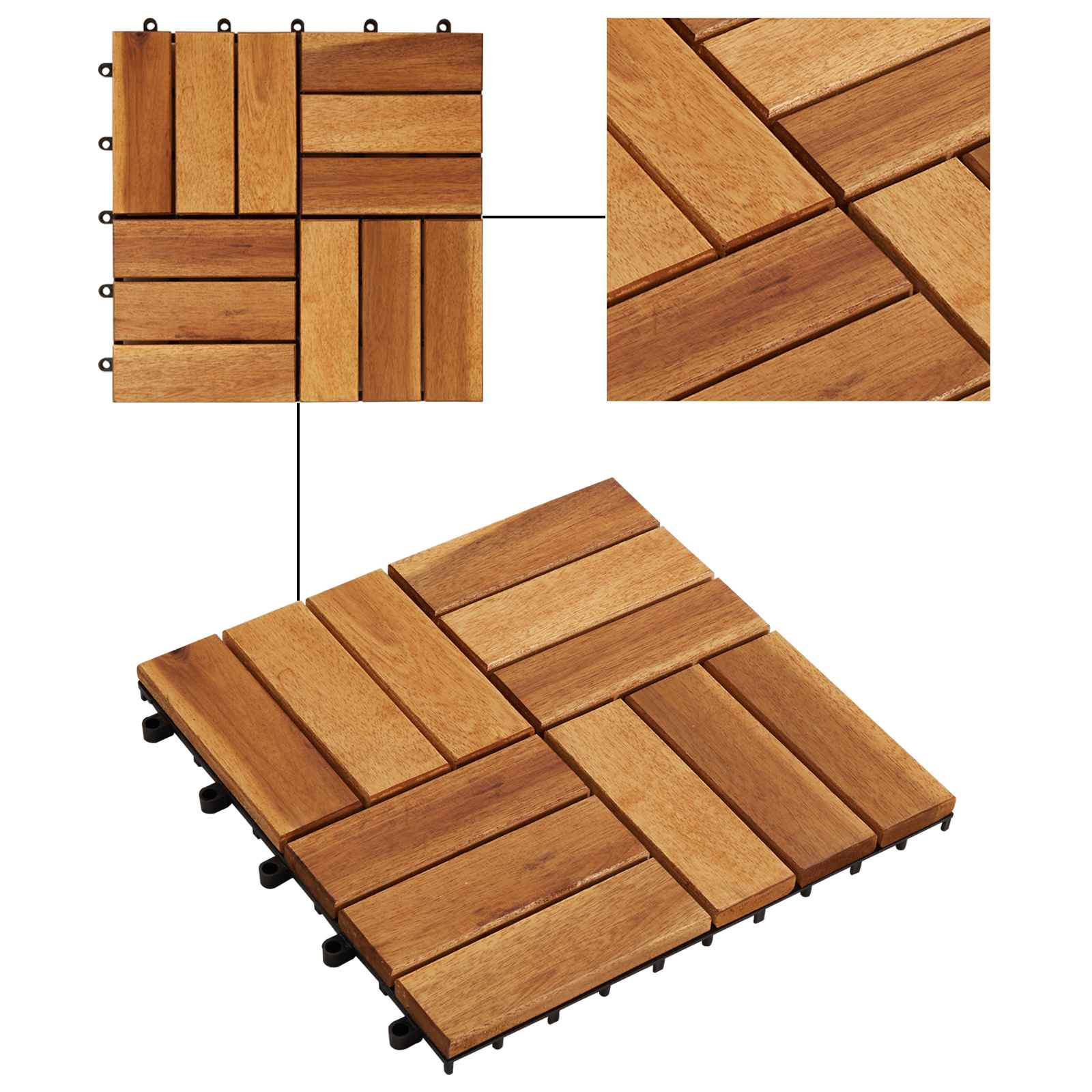 Decking Tile 10 pcs Brown 30 x 30 cm Acacia Hardwood