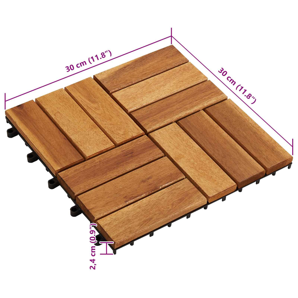 Decking Tile 10 pcs Brown 30 x 30 cm Acacia Hardwood