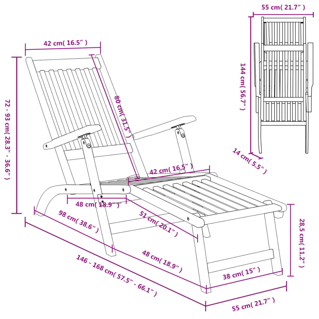 Outdoor Deck Chair with Footrest Solid Acacia Wood