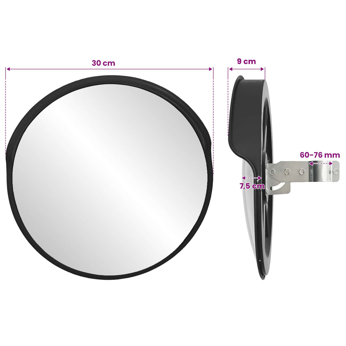 Convex Traffic Mirror PC Plastic Black 30 cm Outdoor