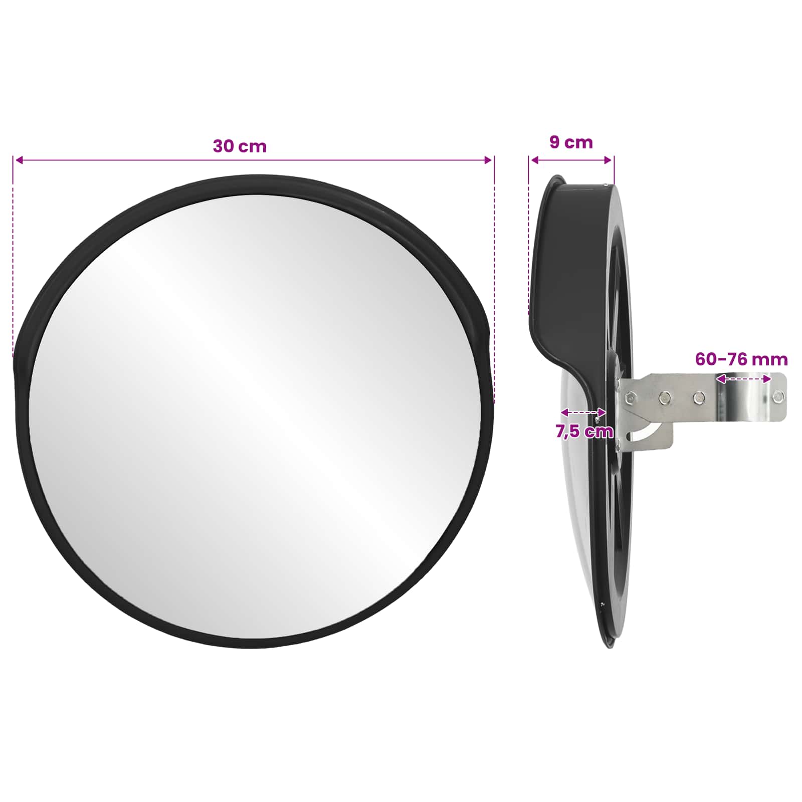 Convex Traffic Mirror PC Plastic Black 30 cm Outdoor