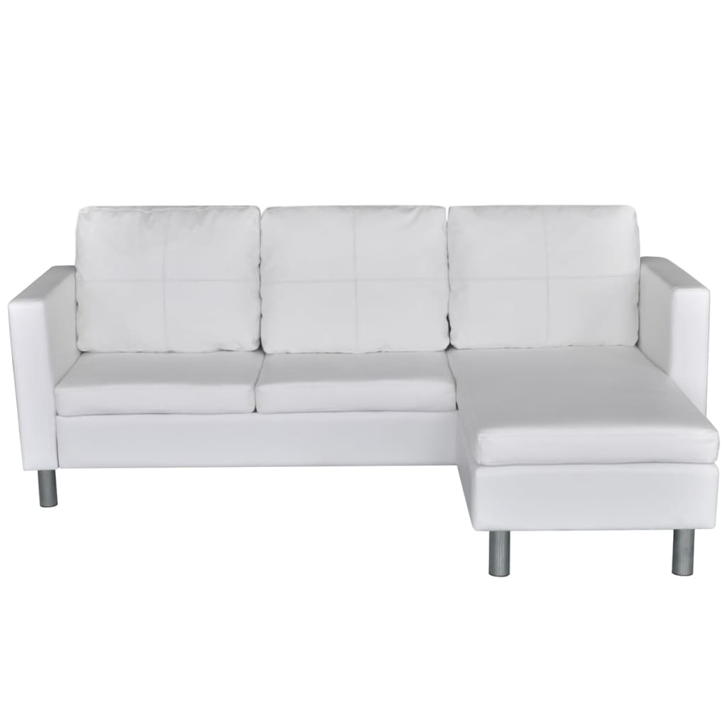 Sectional Sofa 3-Seater Artificial Leather White