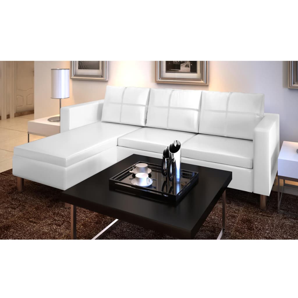 Sectional Sofa 3-Seater Artificial Leather White