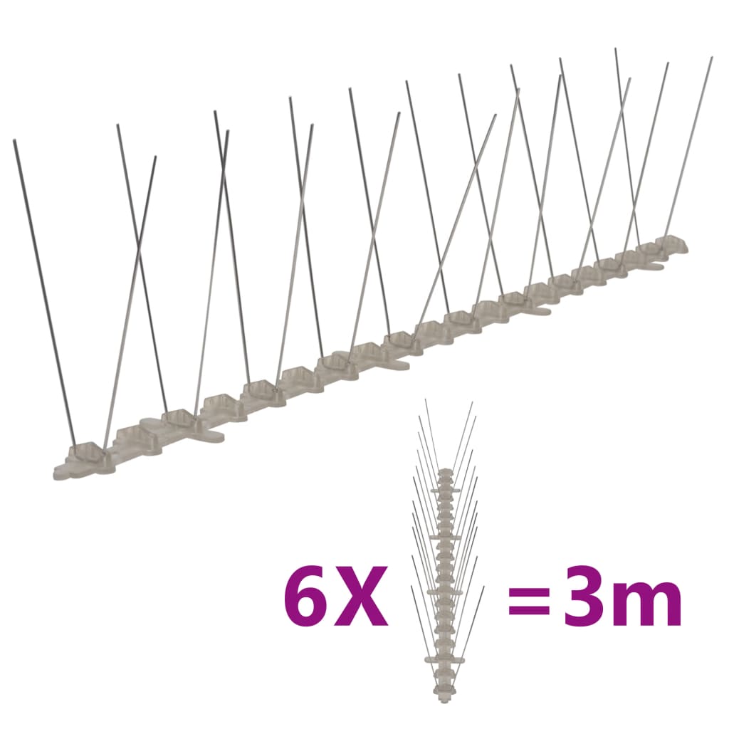 2-row Plastic Bird &amp; Pigeon Spikes Set of 6 3 m
