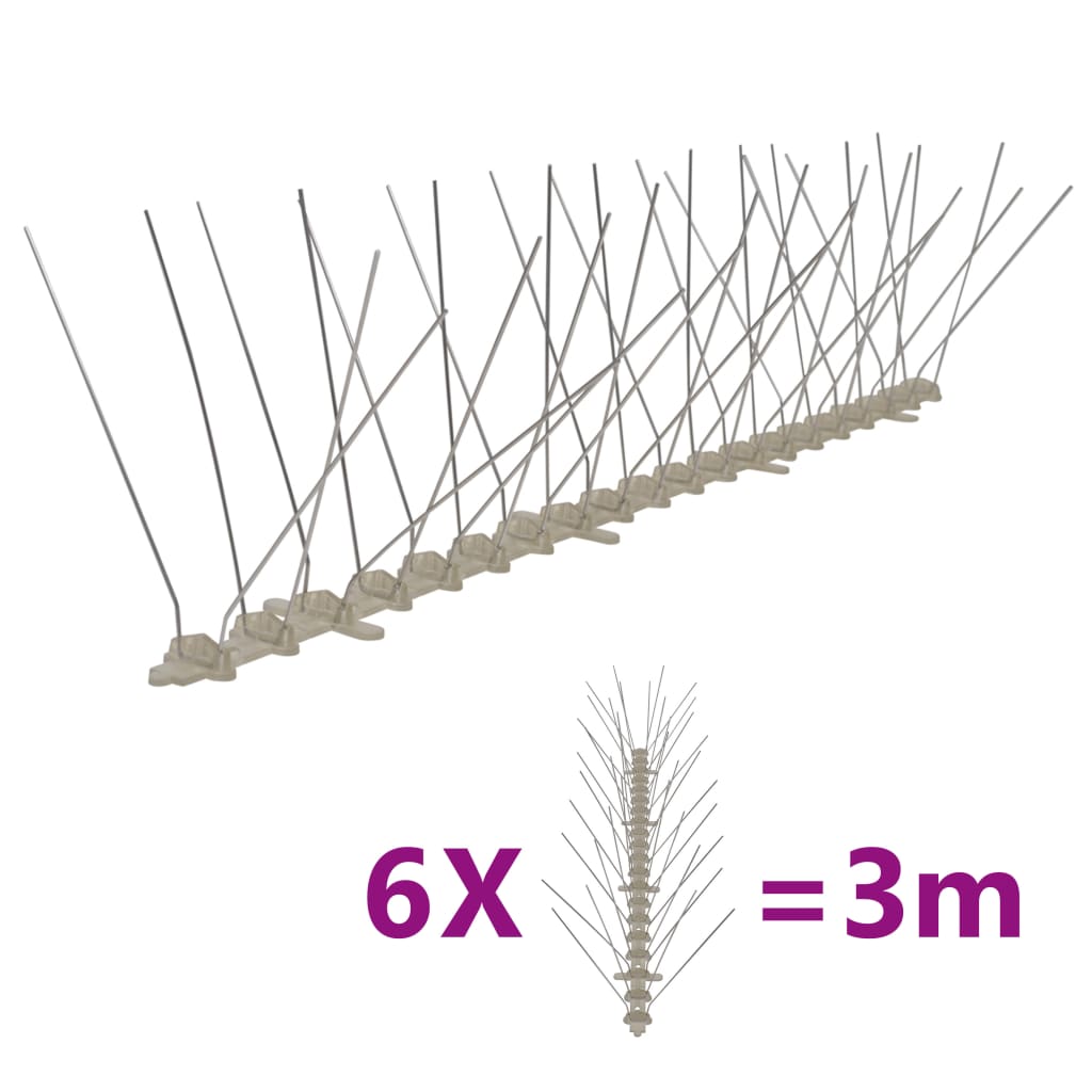 4-row Plastic Bird &amp; Pigeon Spikes Set of 6 3 m