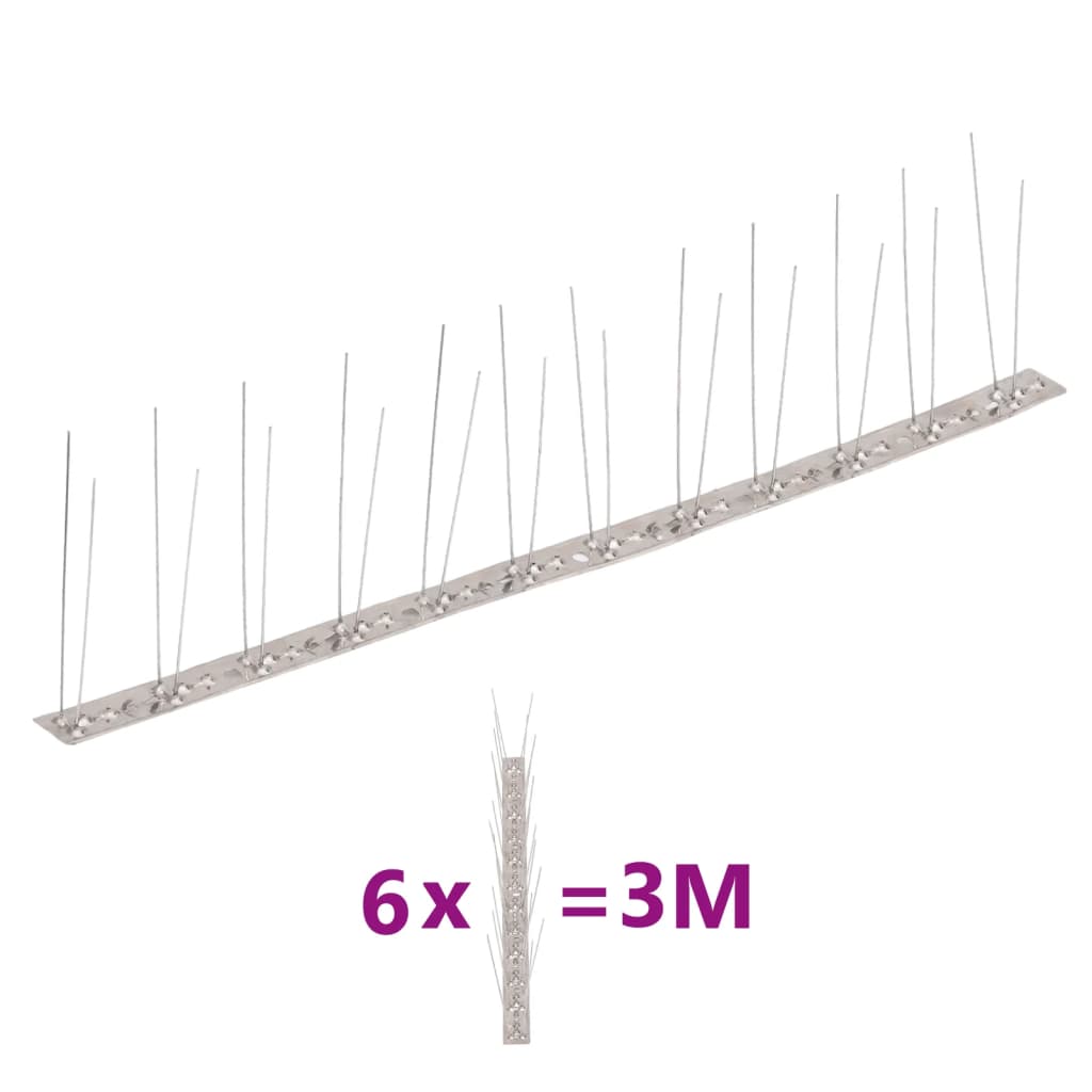 2-row Stainless Steel Bird &amp; Pigeon Spikes Set of 6 3 m
