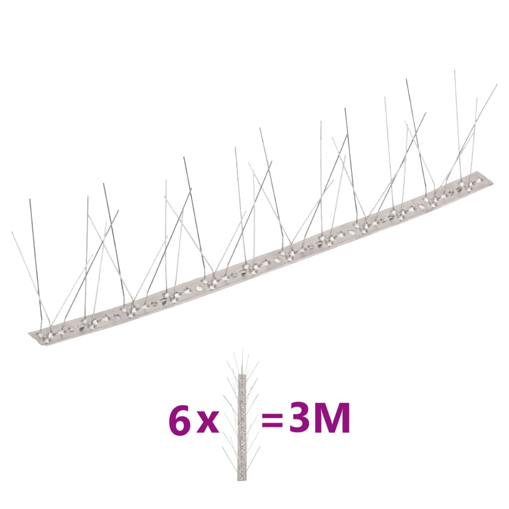 5-row Stainless Steel Bird &amp; Pigeon Spikes Set of 6 3 m