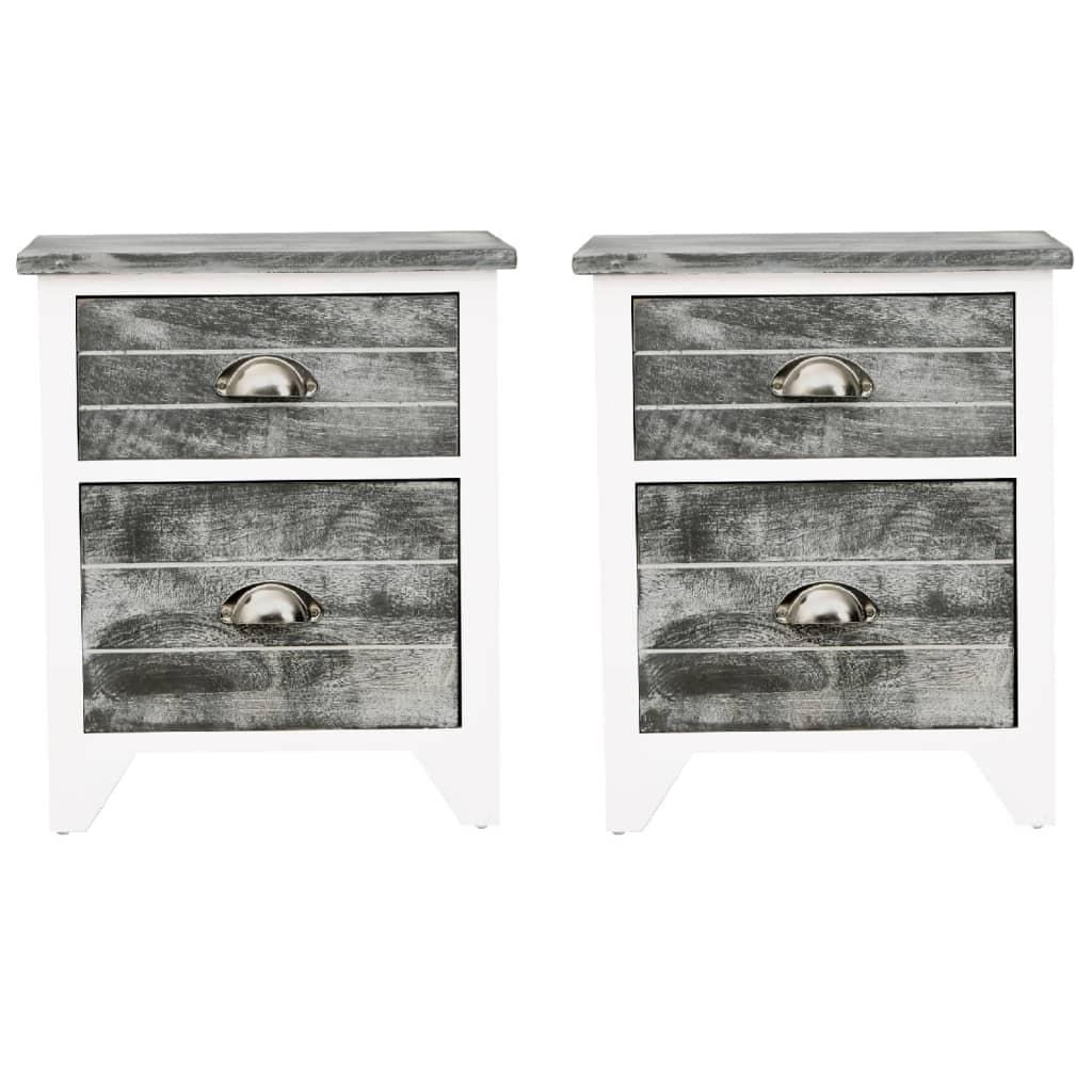 Nightstand 2 pcs with 2 Drawers Grey and White