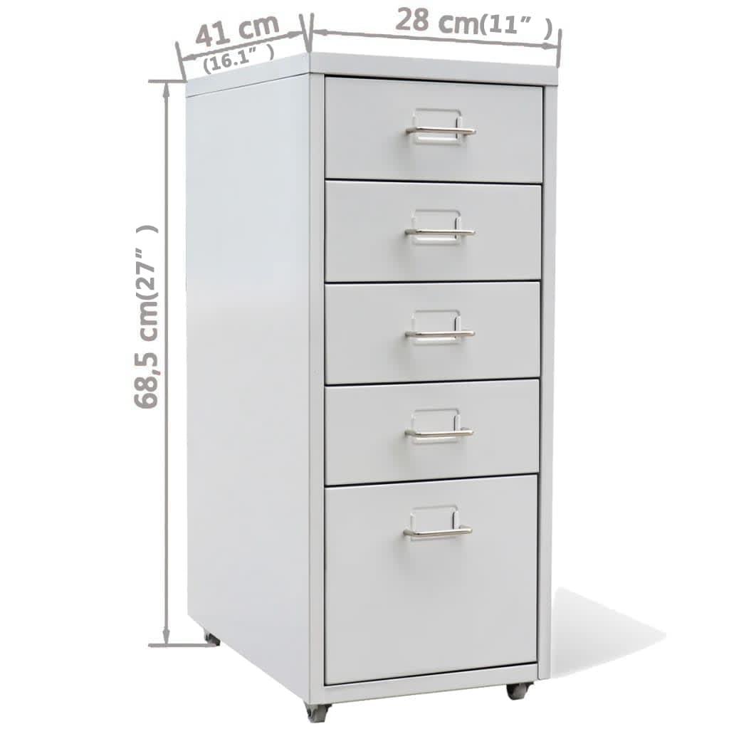 File Cabinet with 5 Drawers Grey 68.5 cm Steel