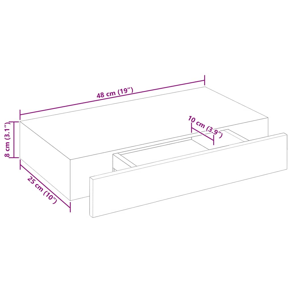 White MDF Floating Wall Display Shelf 1 Drawer Book/DVD Storage