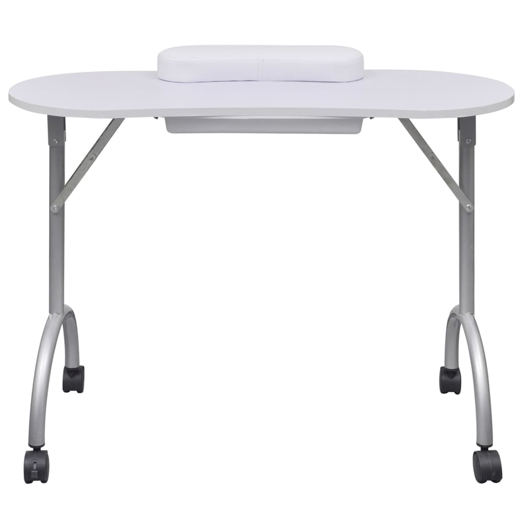 Folding Manicure Nail Table with Castors White